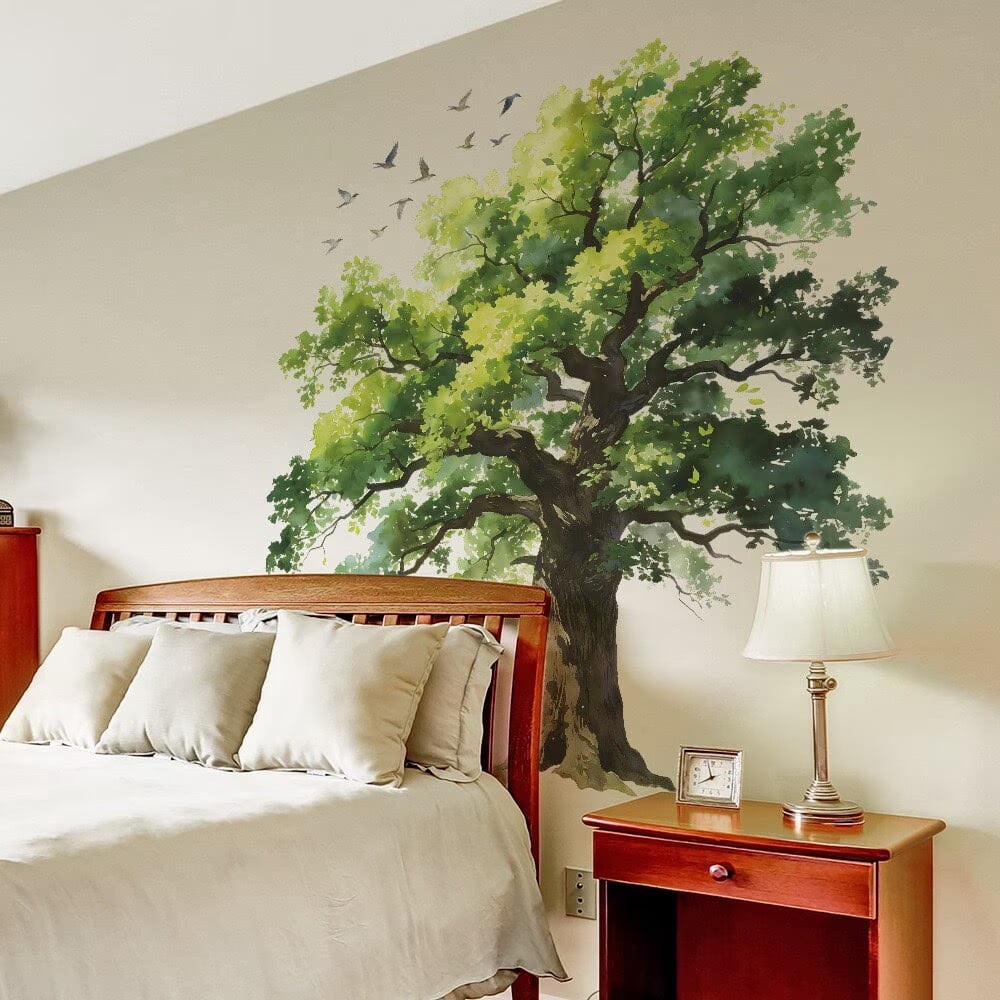 Large Green Tree Wall Decals Plant Leaves Bird Wall Stickers Bedroom ...