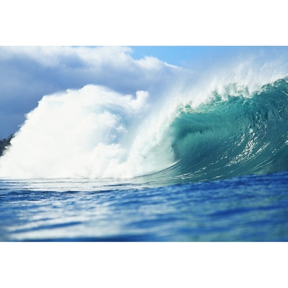 Large Green Wave Crahing, View From Side. Poster Print (18 x 12)