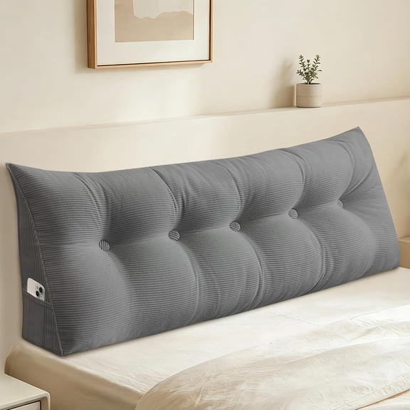 Large Grey Bed Wedge Headboard Pillow Twin College Dorm Reading Cushion Back Support Corduroy Triangular Lumbar Bolster Body Positioning Pillow