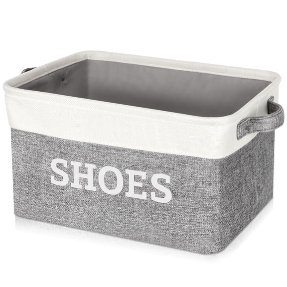 Large-Grey Fabric Shoe Storage Basket for Entryway, Hallway, Mudroom