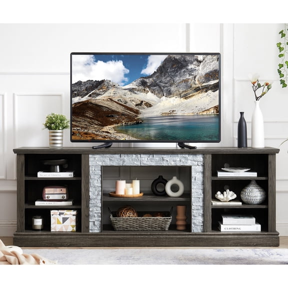 Large Grey Media Stand - Holds TVs & Gadgets - Home Office Setup - Cable Management for Clean Look