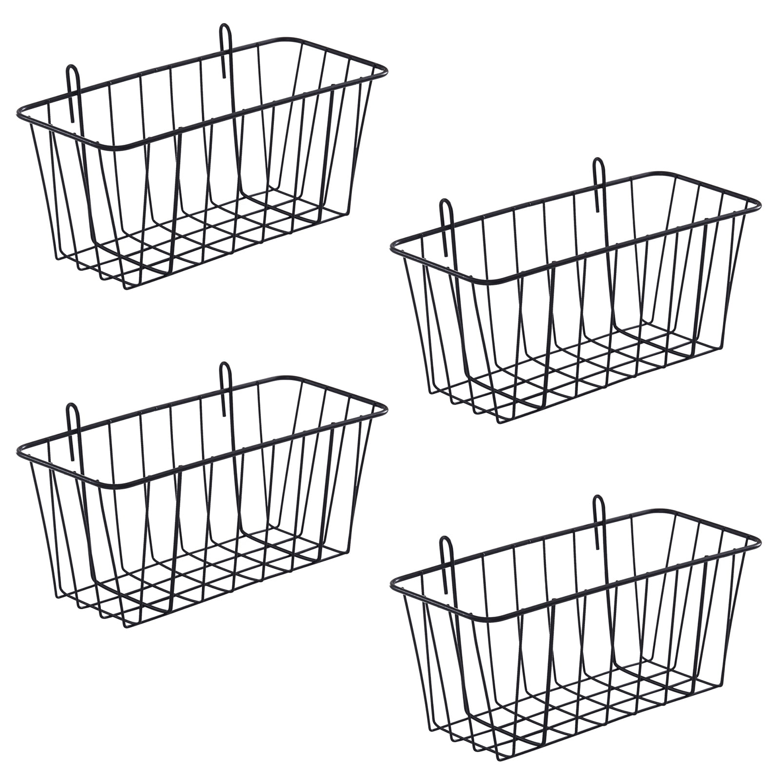 Large Grid Wall Baskets 4PC Black Gridwall Accessories Set Hanging