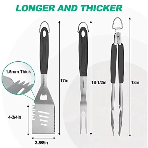 Large Grill Accessories Heavy Duty BBQ Set Gifts for Men/Women - Premium Stainless Steel Spatula, Fork & Tongs, Barbecue Utensils Tool Kit Gift for Grilling Lover Outdoor (Color Box)