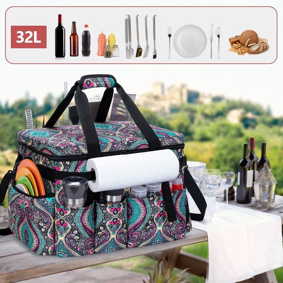 Large Grill Caddy with Lid, BBQ and Picnic Bag Organizer with Paper Towel Holder, Tailgating Accessories Basket for Barbecue Utensil & Camping Gear Must Haves, Totem, Bag Only