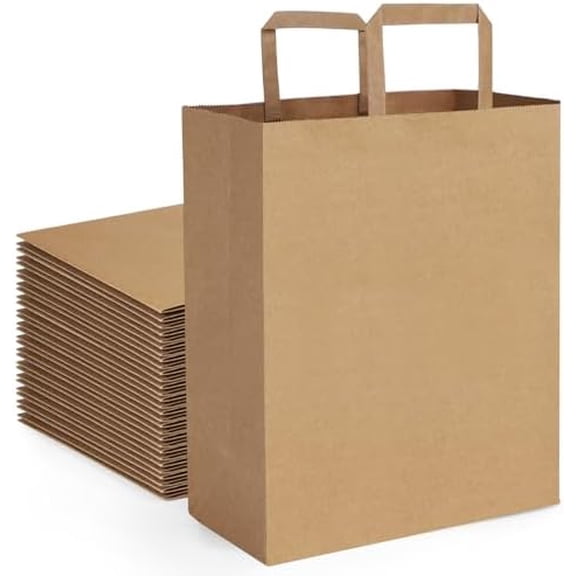 Large Grocery Bags 13x7x17 50Pc Brown Paper Bags with Handles Bulk | Recycled, Kraft Paper Sacks, Large Gift Bags, Flat Handles, For Shopping, Retail, Merchandise, Grocery, Takeout/To Go Bags