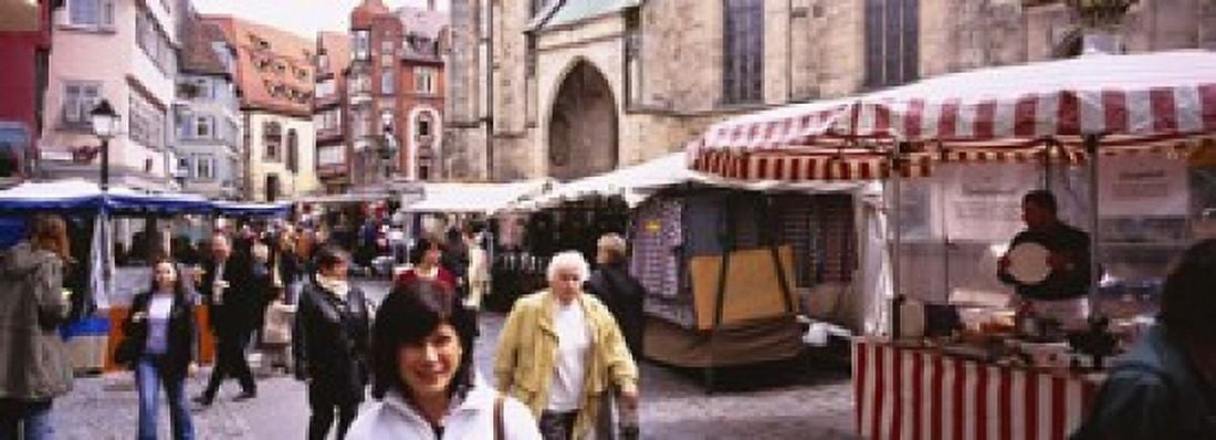 Large Group Of People Walking On The Street Baden-Wurttemberg Tuebingen Germany Canvas Art - Panoramic Images (18 x 7)