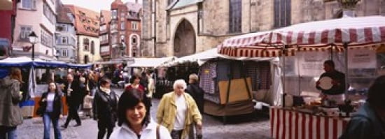 Large Group Of People Walking On The Street Baden-Wurttemberg Tuebingen Germany Canvas Art - Panoramic Images (36 x 13)