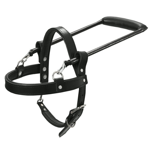 Large Guide Dog Harness Hilason Genuine Leather With Handle Black