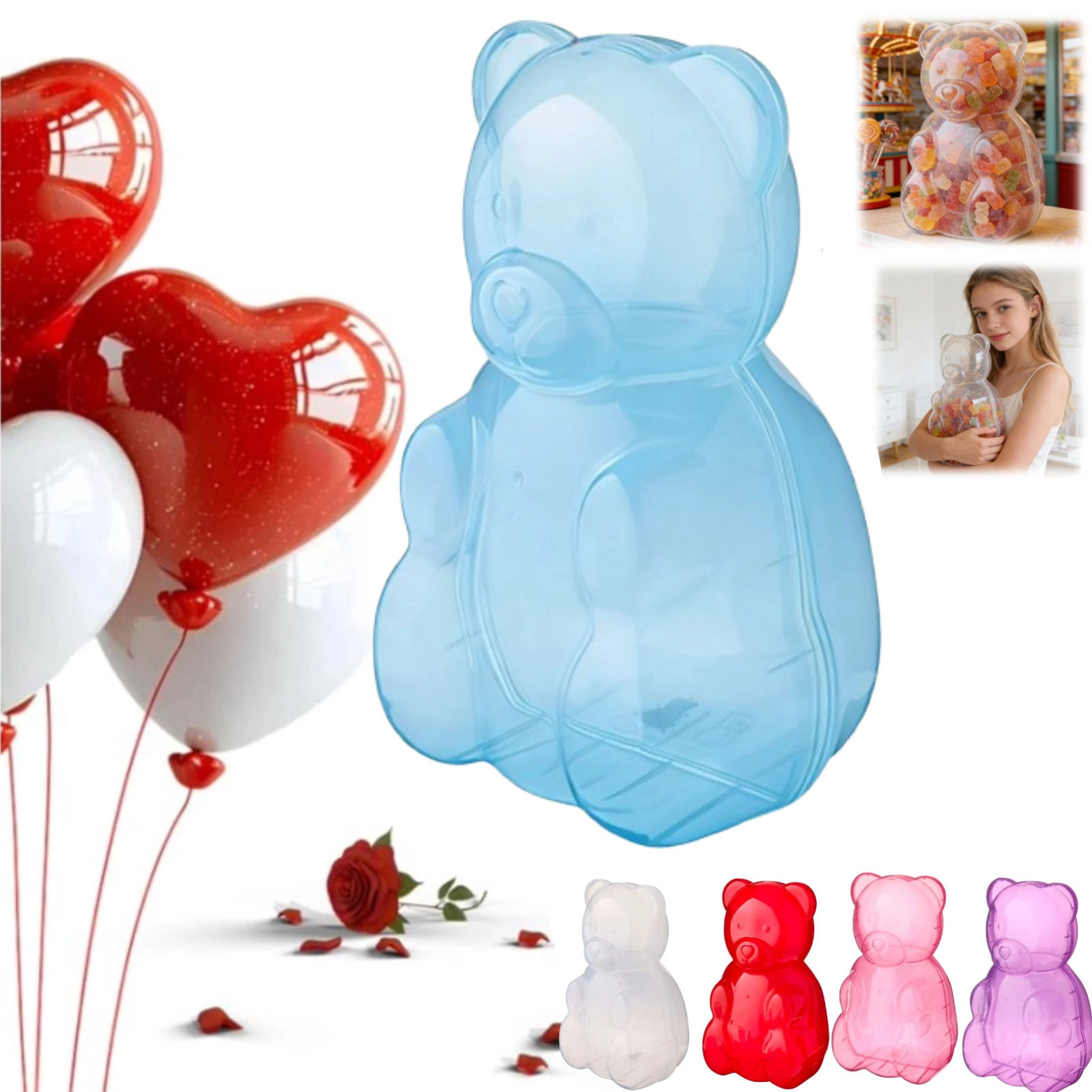 Large Gummy Bear Containers - Clear Plastic Bear-Shaped Candy Boxes for ...