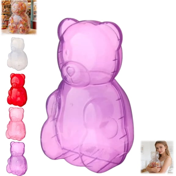 Large Gummy Bear Containers - Clear Plastic Bear-Shaped Candy Boxes for Valentine’s Day Gifts - Reusable 3D Bear Storage Jars for Birthday Party Favors & Event Decor,Purple
