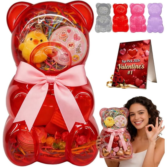Large Gummy Bear Containers Plastic, 2026 Clear Gummy Bear Shaped Candy Holder for Valentine’s Day, Reusable Gift Box for Candy, Party Favors & Festive Storage