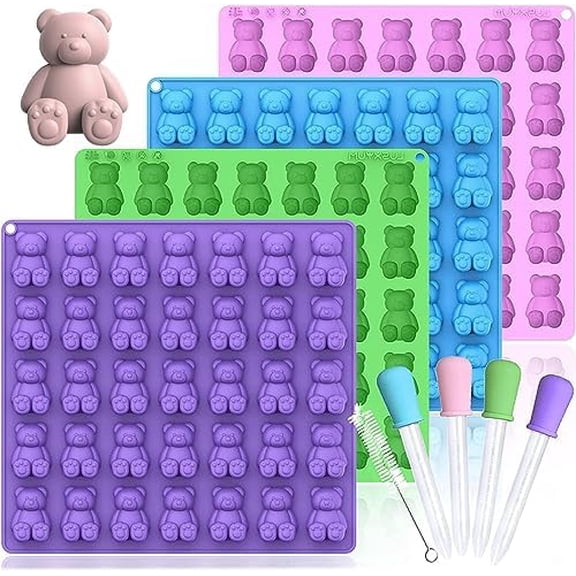 Large Gummy Bear Molds 5 ML, BPA-FREE Silicone Chocolate Candy Gummy Molds with 4 Droppers and Cleaning Brush 140 Cavity, Set of 4$$Home Decor, Kitchen, & Other