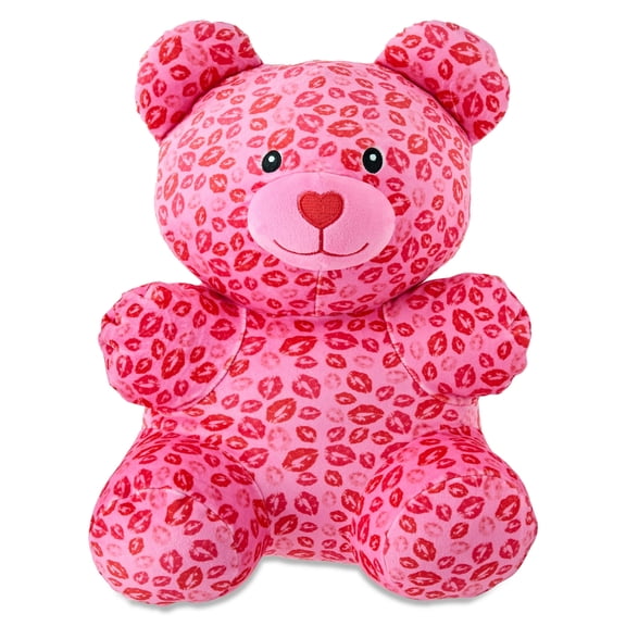 Large Gummy Bear with Kiss Print Plush, Pink and Red, 16 inch, Valentine's Day