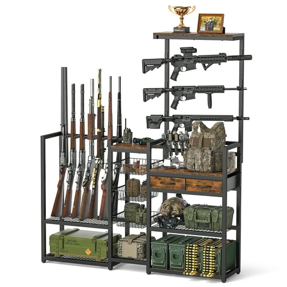 Large Gun Rack with Floor Rifle Racks Pistol Rack Drawers for Indoor Gun Displaying and Accessory Storage