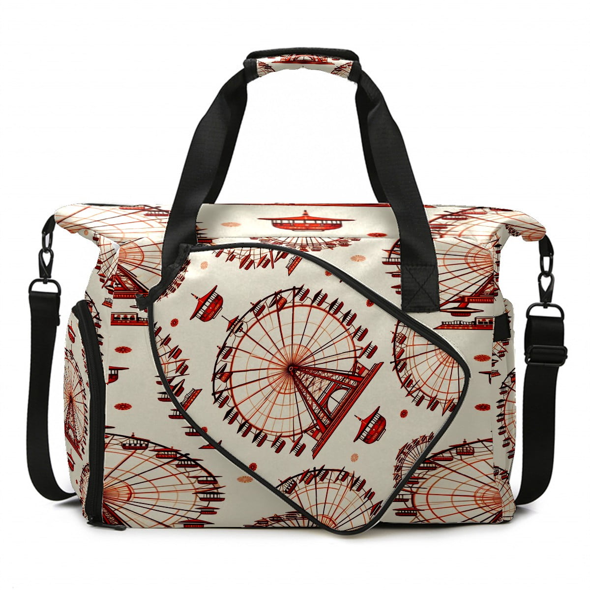 Large Gym Bag with Shoe Compartment, Water-Resistant Duffle Bag for Men and Women, Ferris Wheel Beige Sports Tote for Workout Travel