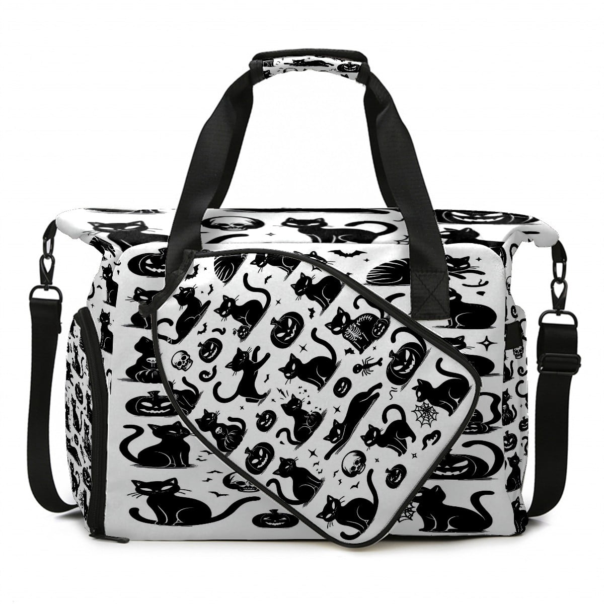 Large Gym Bag with Shoe Compartment, Water-Resistant Duffle Bag for Men and Women, Halloween Black Cats Elements Sports Tote for Workout Travel