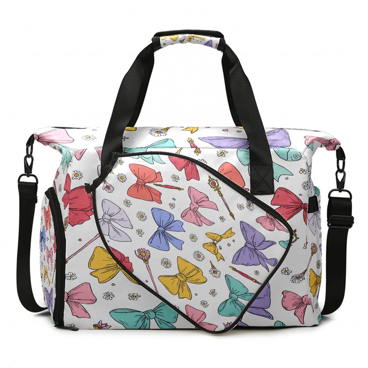 Large Gym Bag with Shoe Compartment, Water-Resistant Duffle Bag for Men and Women, Pastel Bows Magic Wands Sports Tote for Workout Travel