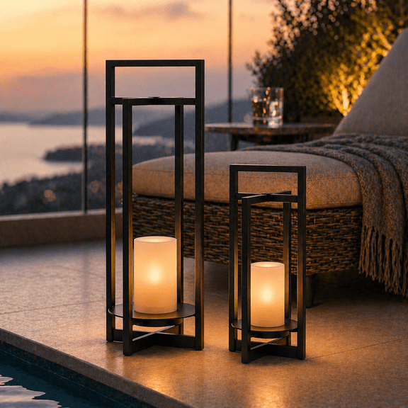 Large H24 Inch Solar Lantern Outdoor with Flickering LED Candle Dusk to Dawn Auto Light IP44 Weather-Resistant Metal Lantern Decorative Outdoor Light for Patio Garden Porch Entryway