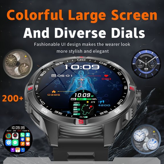 Large HD Screen Smartwatch, Wireless Calling, Weather Display, Remote Camera & Music Player, 1000mAh Long-Lasting Battery, Multi-Sport Modes for Outdoor Use, iOS & Android Compatible
