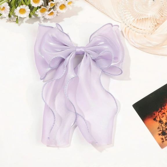 Large Hair Bow Clips For Women - Bright Silk Long Tail French Ribbon Bows Hair Accessories