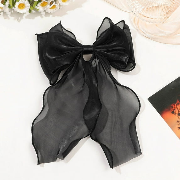 Large Hair Bow Clips for Women - Bright Silk Long Tail French Ribbon Hair Accessories for Girls
