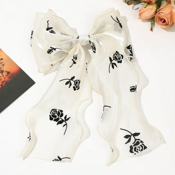 Large Hair Bow Clips for Women - Bright Silk Long Tail French Hair Ribbon Bows - Elegant Hair Accessories for Girls