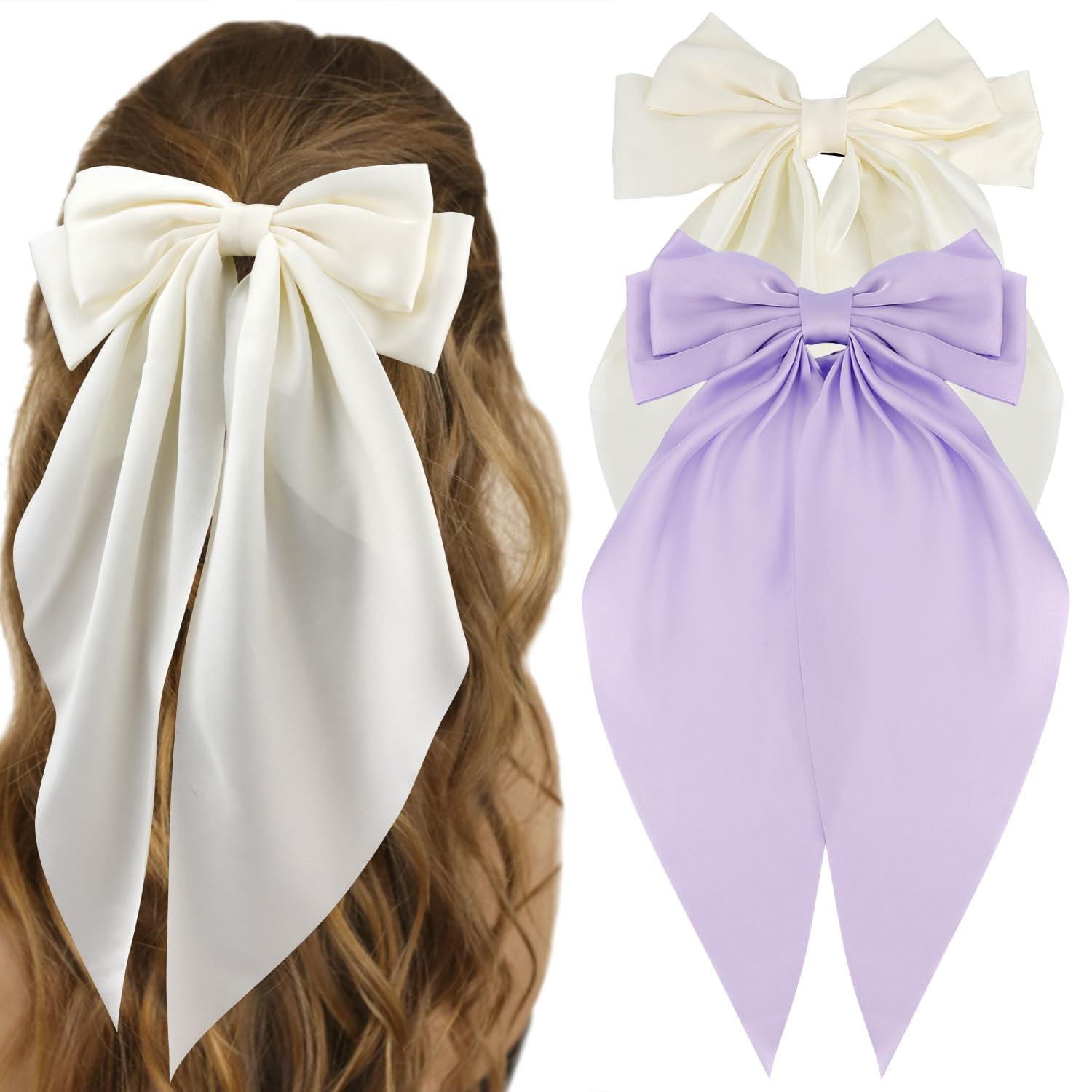 NOT FOR SALE - 8pc Satin Bow Hair Clips Long Tail Ribbon Barrettes Neutral Amazon.com : 10PCS Silky Satin Hair Bows Hair Clip Ribbon  main image 3