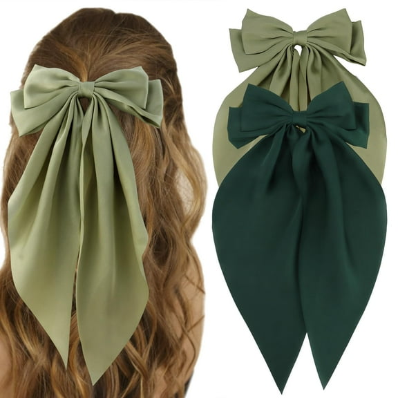 Large Hair Bows, 2PCS Satin Hair Ribbons Bow Hair Clips, Oversized Long Tail Hair Bow Barrette Satin Hair Bows Cute Hair Accessories for Women Girls