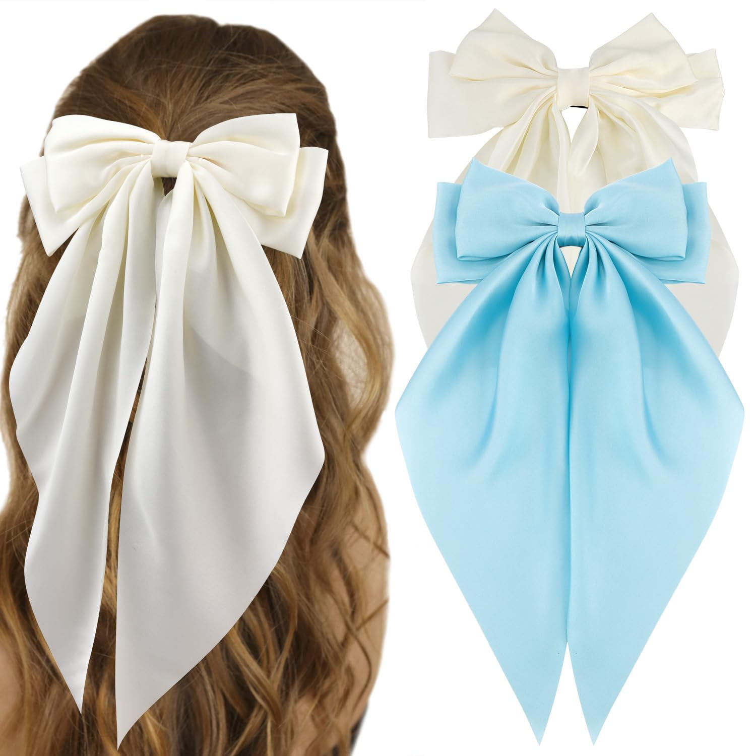 8Pcs Soft Satin Hair Bows 15inch Long Tail Ribbon Hair Clips Aesthetic Hair Amazon.com : Lawie 15 Colors Pack 8 Inch Large Big Oversized  main image 2