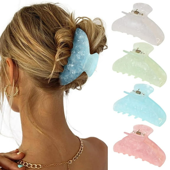 Large Hair Claw Clips 4Pcs Acrylic Non-Slip Banana Big Strong Hold Hair Clips Thick Hair Barrettes for Women