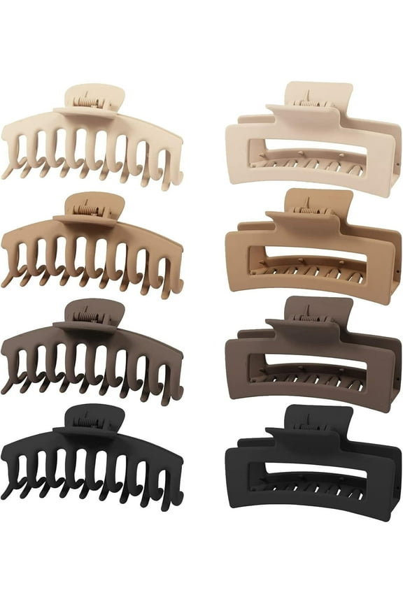 Large Hair Claw Clips, 8 Pcs Hair Clips for Women Nonslip Jumbo Claws Clip Long Jaw Clips Hair Claws for Thin Thick Curly Hair Hair Styling Accessories (4.3Inch,Neutral Colors)