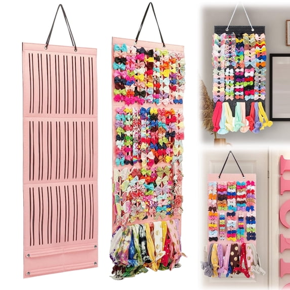Large Hair Clip Organizer for Teen Girls - Claw Clip Storage for Wall, Door, Closet, Girl Hair Accessory Storage Display with Sturdy Rope, Wall Hanging for Girl Room Decor(Pink)