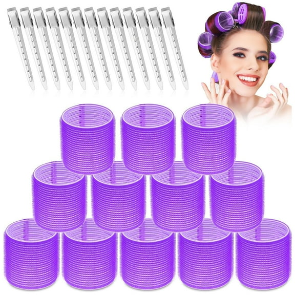 Large Hair Rollers with Clips Self Grip Jumbo/Big Curlers Roller 24Pieces Purple