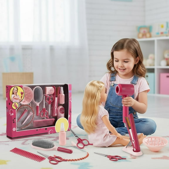 Large Hairdressing Play Set For Girls,Simulation Hair Dryer Hair Clipper Tools,Safe Burr-Free Durable Plastic,Storage Box Easy Carry Organize,Realistic Scene Interactive Play House Gift Toys