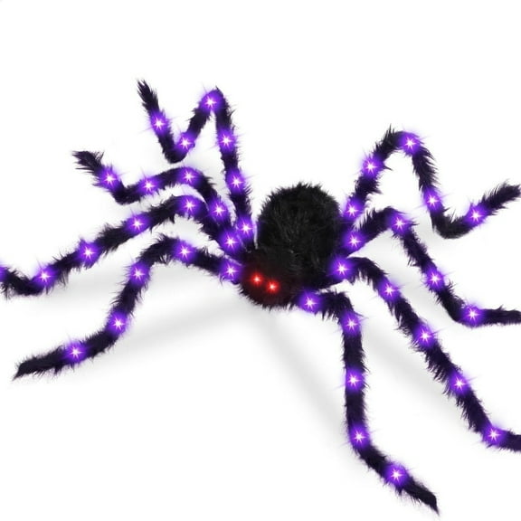 Large Hairy Halloween Spider Decor - 40 LED Light-Up Scary Spider with Red Eyes, Bendable Metal Legs for Indoor/Outdoor Haunted House & Party Decorations