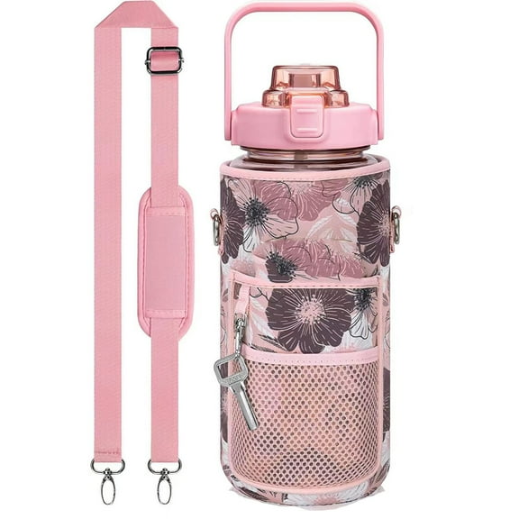 Large Half Gallon 64 OZ Motivational Water Bottle With Sleeve And Time Marker For Sport And FitnessCup sleeve