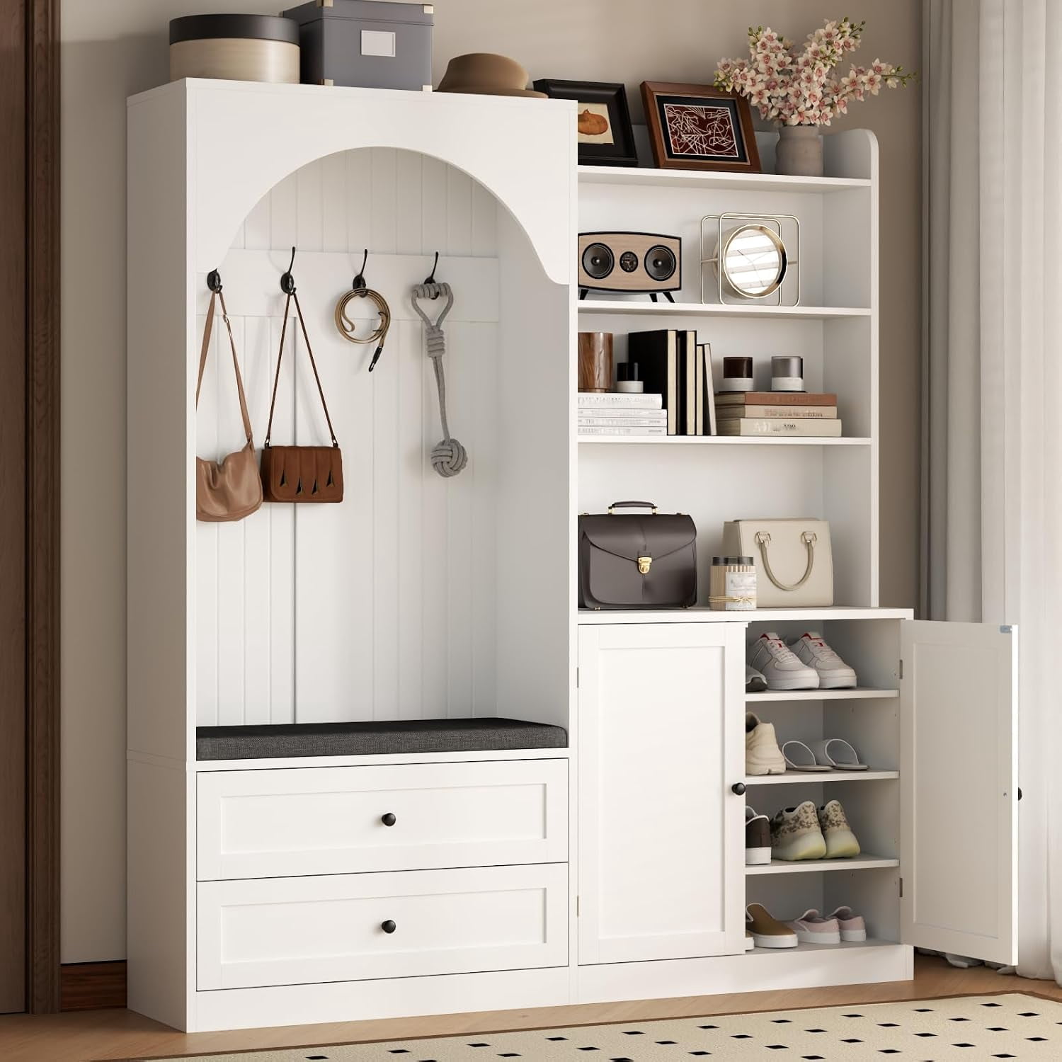 Large Hall Tree with Bench and Shoe Rack for Entryway, 71'' H x 59'' W ...