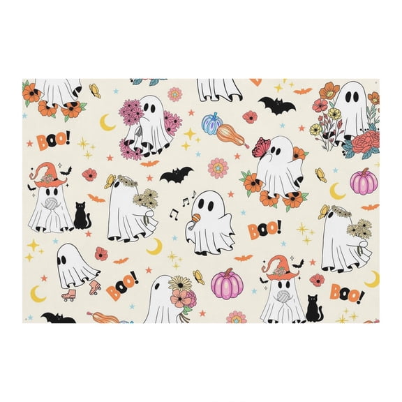 Large Halloween Backdrop 7x5ft - Scary Ghost Pattern with Full Moon and Black Cat Illustration