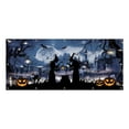 thumbnail image 1 of Large Halloween Garage Door Decoration - Haunted Cemetery Scene with Scary Pumpkin Heads, Witches & Cauldrons, Easy Fold & Hang with Nylon Rope, Ideal for Halloween Decor & Photo Backgrounds, 1 of 6