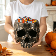 Gamexcel Large Halloween Skull Candy Bowl, Bronze Resin Trick-or-Treat Dish, Holds Approx. 2.3 lb of Wrapped Candy