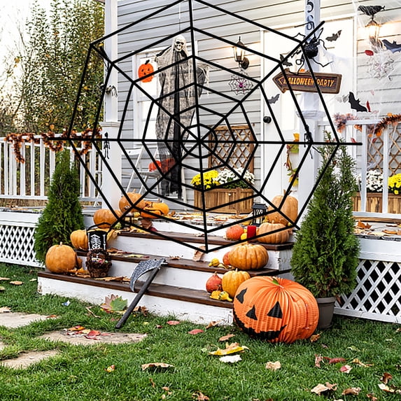 Large Halloween Spider Web Decoration, Durable Stretchy Fake Cobweb for Indoor Outdoor Party Yard Lawn, Realistic Giant Spider Web Prop for Haunted House, Holiday Decor, Black, 11.8ft Diameter