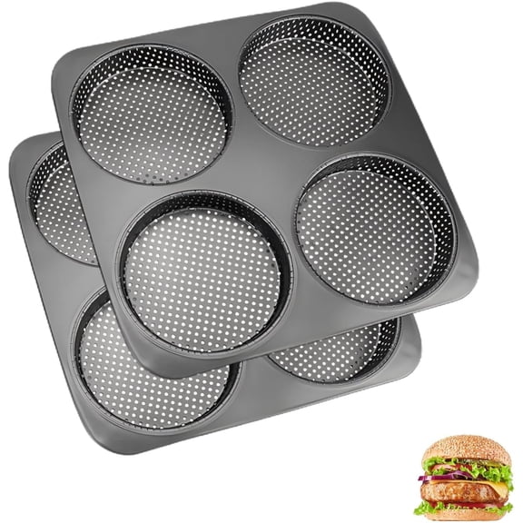 Large Hamburger Bun Pan 2PCS, 5 Inch Non-Stick Carbon Steel Hamburger Mold, 4 Cup Big Baking Pan for Homemade Hamburger Buns Meat Pie Bread Mini Pizza