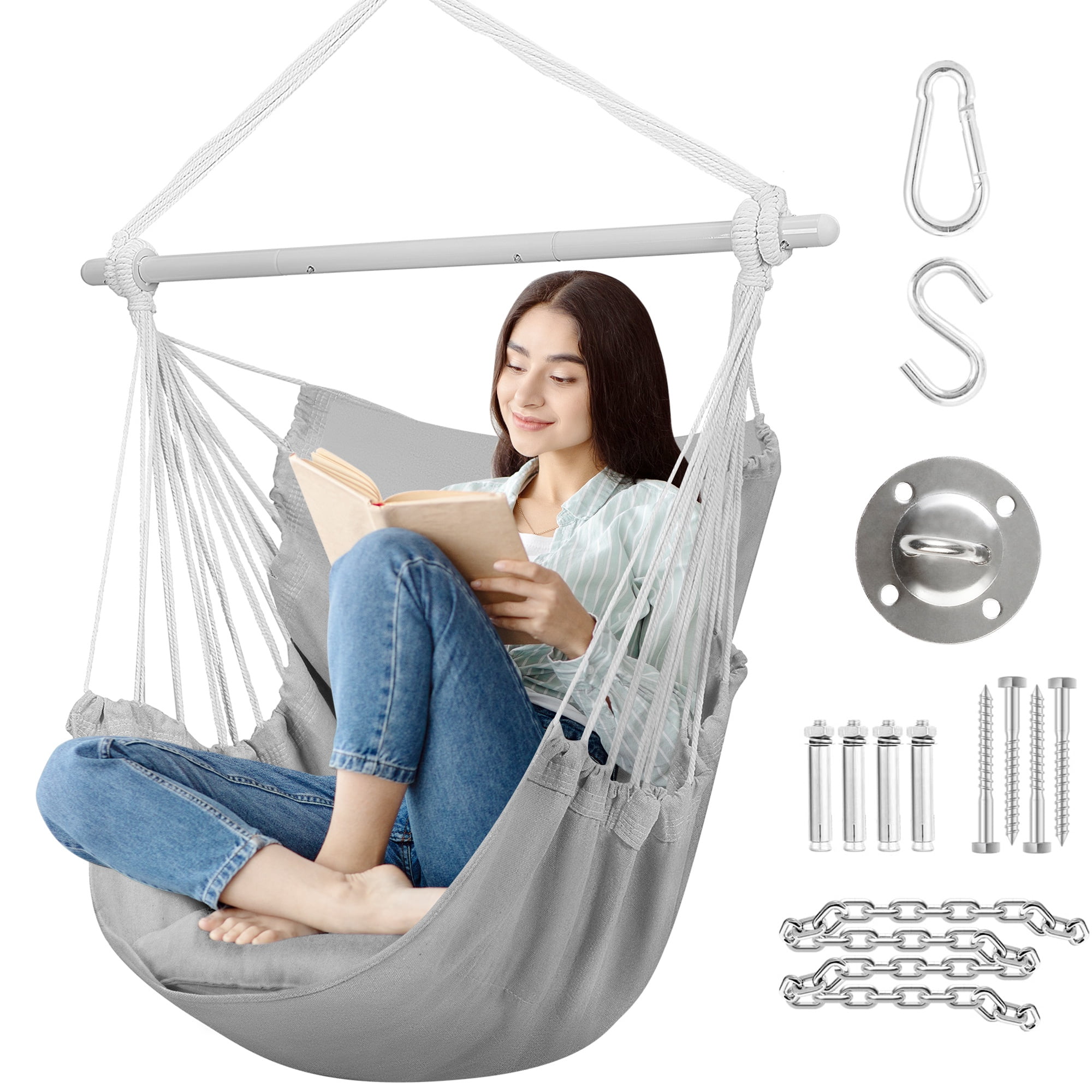 Large Hammock Chair Swing with Metal Support Bar Cushions for Outdoor Indoor Use Walmart