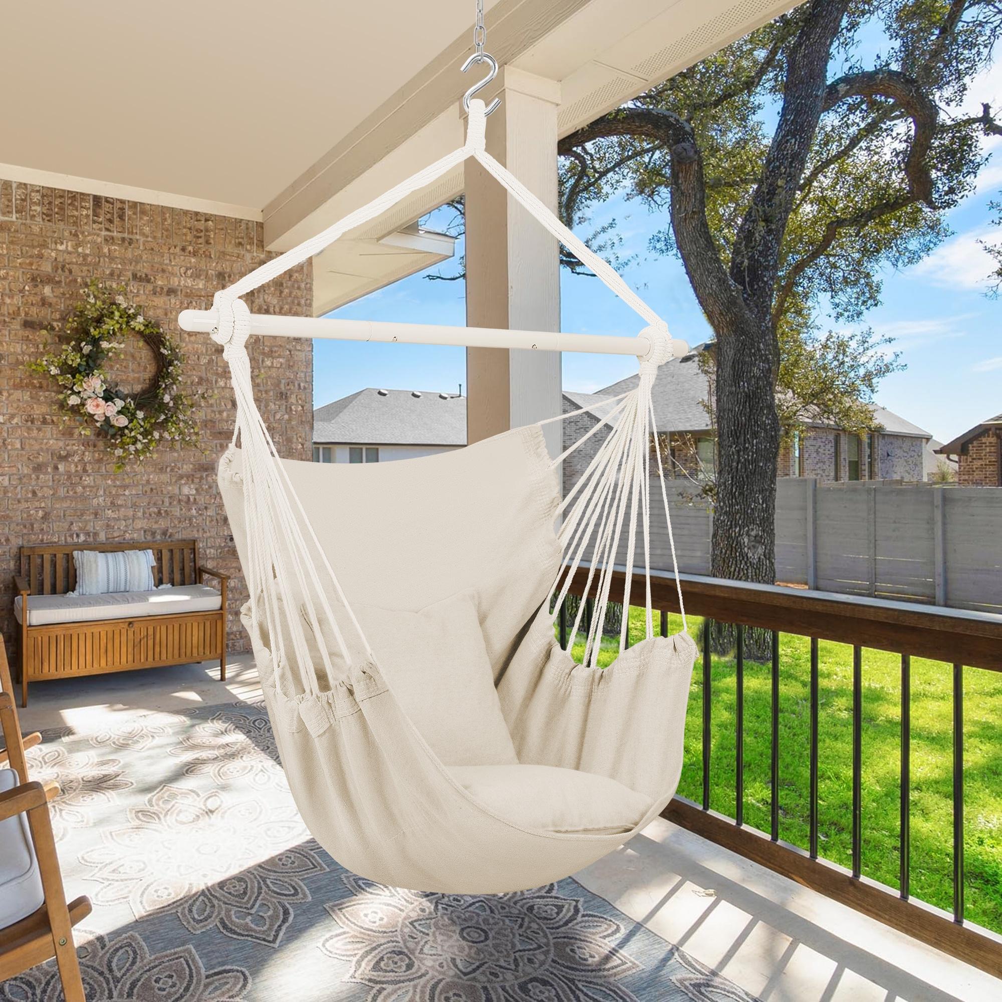 Large Hammock Chair Swing, Relax Hanging Rope Swing Chair with Detachable Metal Support Bar & Two Seat Cushions, Cotton Hammock Chair Swing Seat for Yard Bedroom Patio Porch Indoor Outdoor - image 1 of 9