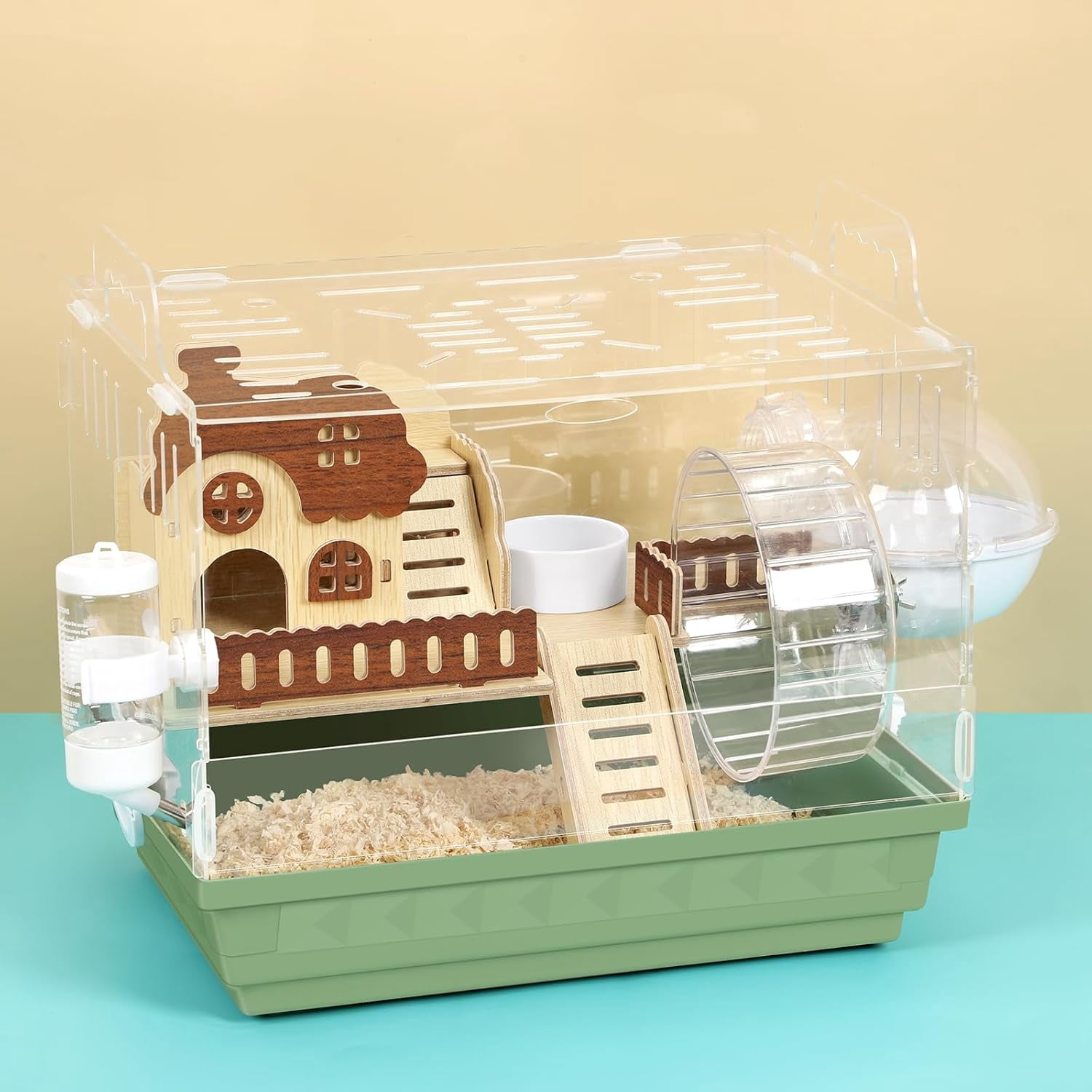 Large Hamster Cage Hamster Enclosure with Hideout, Wheel & Clear Hamster Habitats for  Dwarf Hamster, 3 Tier Animal Gerbil Cage for Pet Mice House, 13.3" L x 9.8" W x 17.4" H