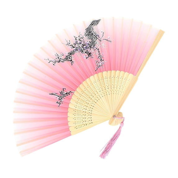 Large Hand Fans for Dance, 8 in Bamboo Ribs, Gradient Pink Fabric, Folding Hand Fans, Personal Cooling, Wall Hanging Displays, Floral Detailing, 1 Pc