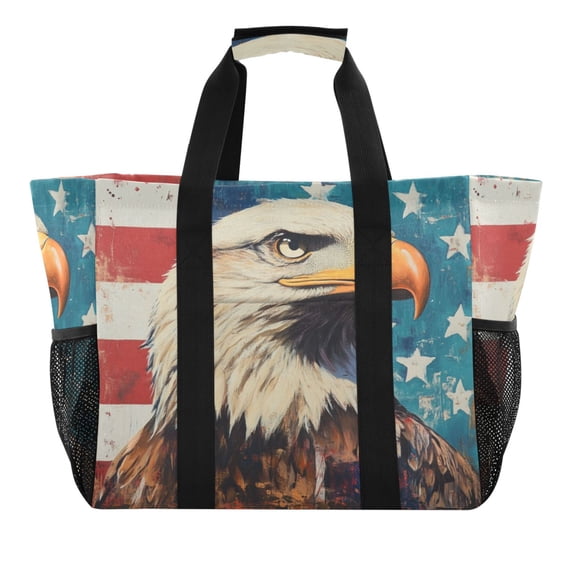 Large Hand-Held Storage Bag Kitchen Reusable Grocery Bags， Travel Tote Bags， Waterproof Tote，Laundry Bag，Beach Bag， Pool Bag The American Eagle Pattern