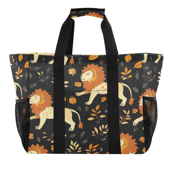 Large Hand-Held Storage Bag Kitchen Reusable Grocery Bags, Travel Tote Bags, Waterproof Tote,Laundry Bag,Beach Bag, Pool Bag Beautiful Cartoon Lion