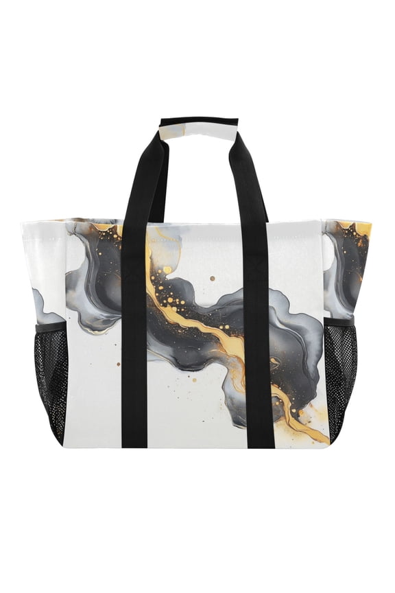 Large Hand-Held Storage Bag Kitchen Reusable Grocery Bags Travel Tote Bags Waterproof ToteLaundry BagBeach Bag Pool Bag Beautiful Marble Pattern