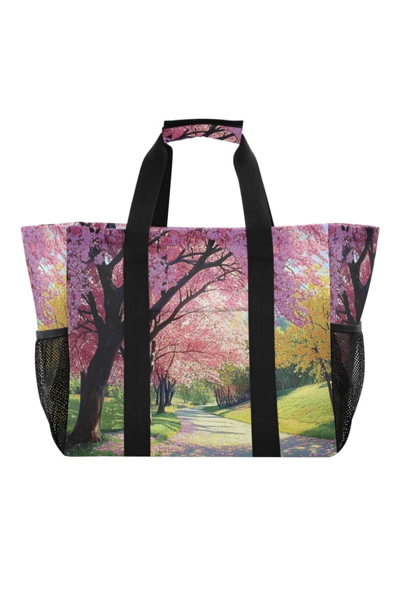 Large Hand-Held Storage Bag Kitchen Reusable Grocery Bags Travel Tote Bags Waterproof ToteLaundry BagBeach Bag Pool Bag Beautiful Tree in Spring